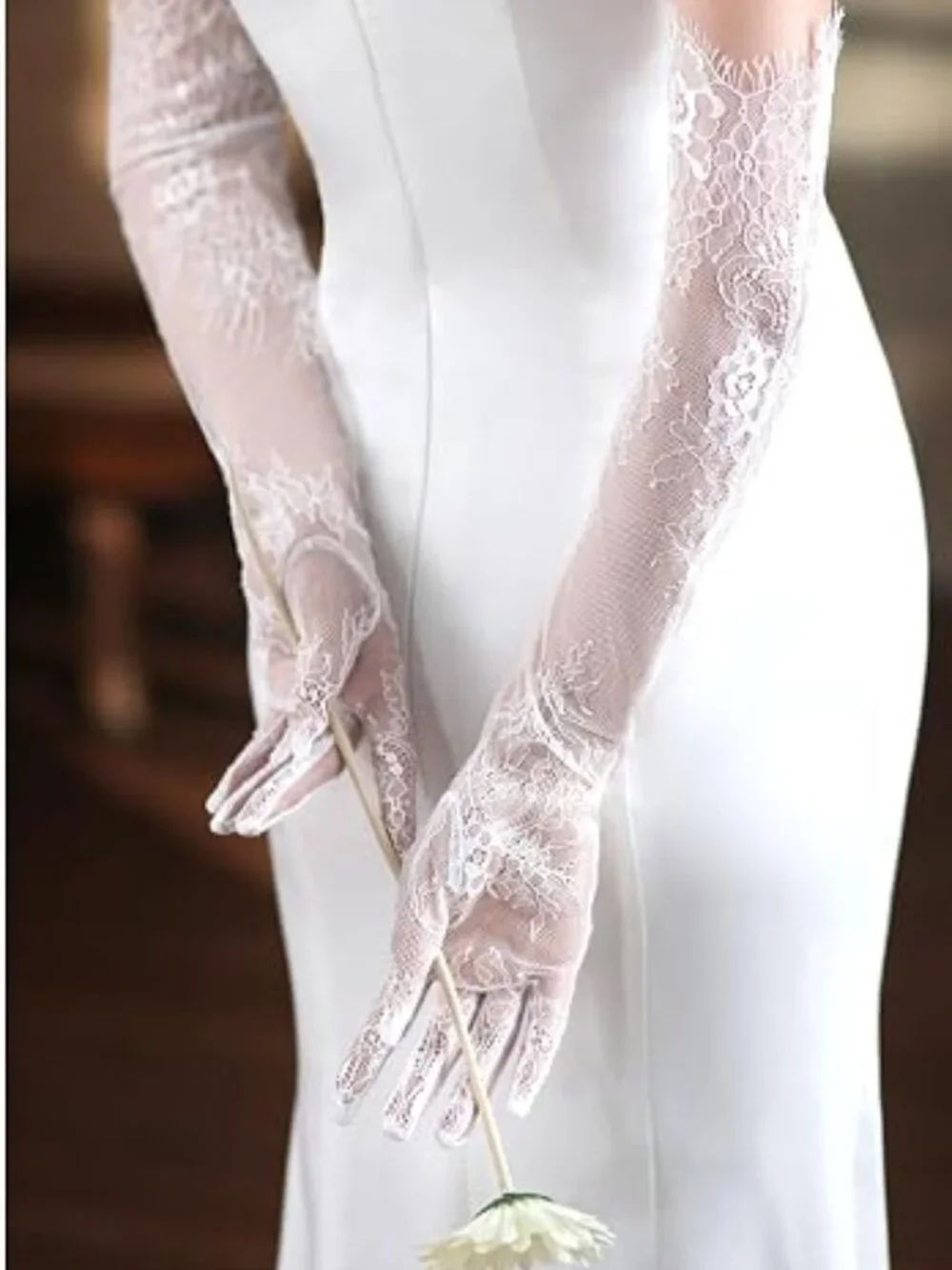 Long Lace Wedding Gloves